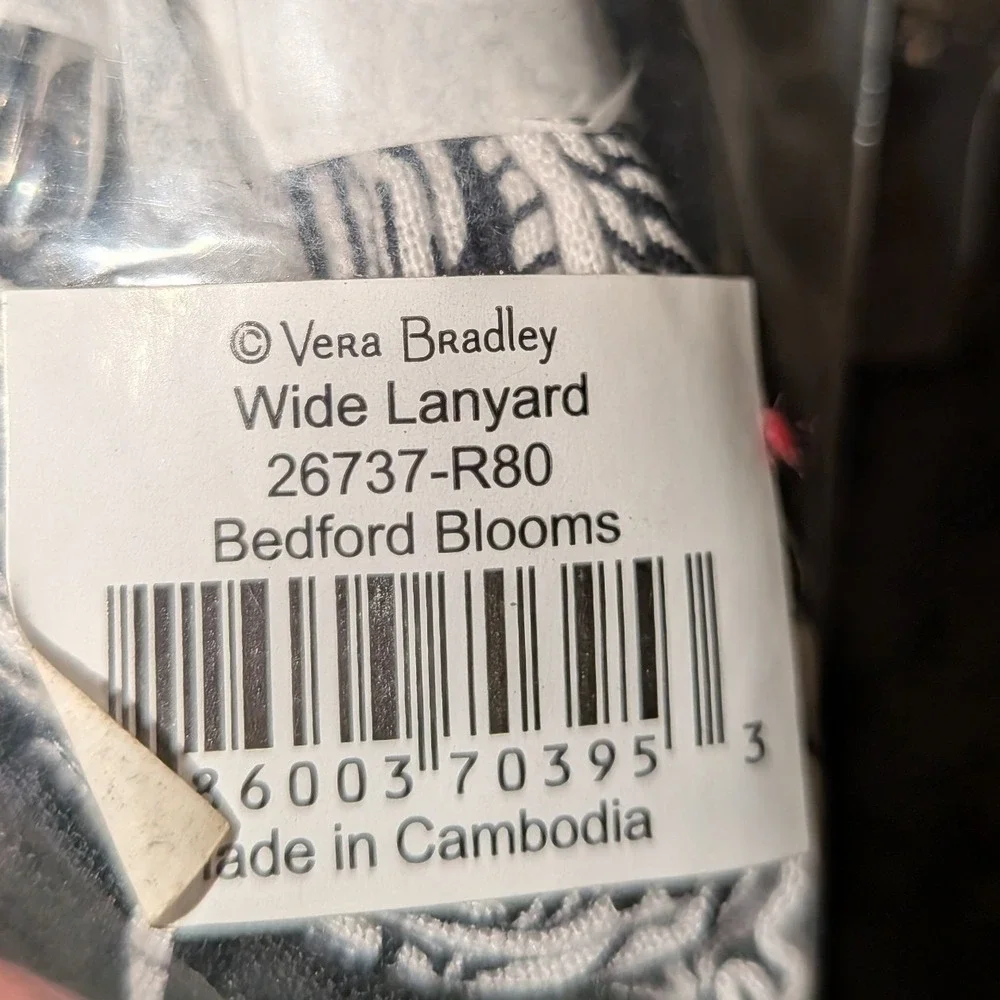 Vera Bradley Wide Lanyard Bedford‎ Blooms Black White Floral 26737-R80 NEW